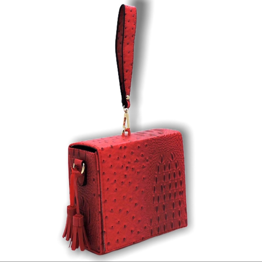 Great Gift! Red Vegan Ostrich Mini Wristlet Clutch - Picture 1 of 2